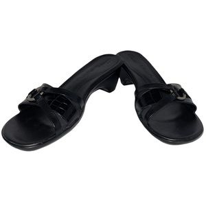 Clarks | Women’s Black Slip On Low Heel Leather Sandals